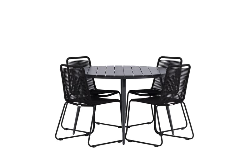 Break rundt udendørs spisebordssæt 120 cm + 4 Lindos stabelbare stole - Sort - Havemøbler - Udendørsgruppe - Havesæt