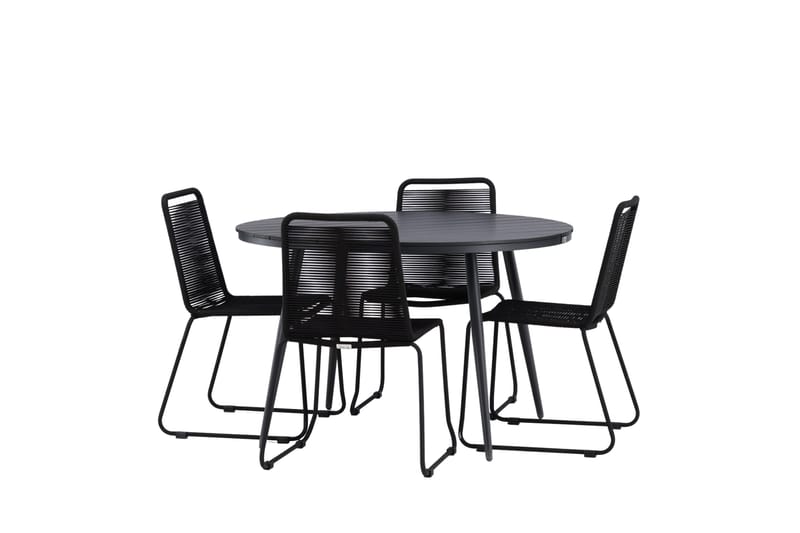 Break rundt udendørs spisebordssæt 120 cm + 4 Lindos stabelbare stole - Sort - Havemøbler - Udendørsgruppe - Havesæt