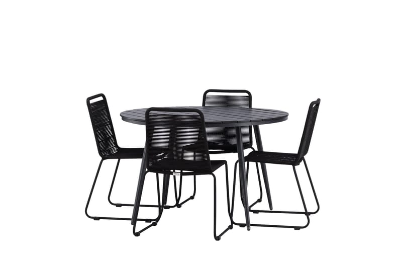 Break rundt udendørs spisebordssæt 120 cm + 4 Lindos stabelbare stole - Sort - Havemøbler - Udendørsgruppe - Havesæt