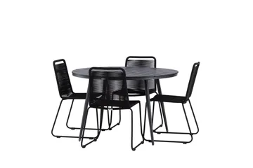 Break rundt udendørs spisebordssæt 120 cm + 4 Lindos stabelbare stole - Sort - Havemøbler - Udendørsgruppe - Havesæt