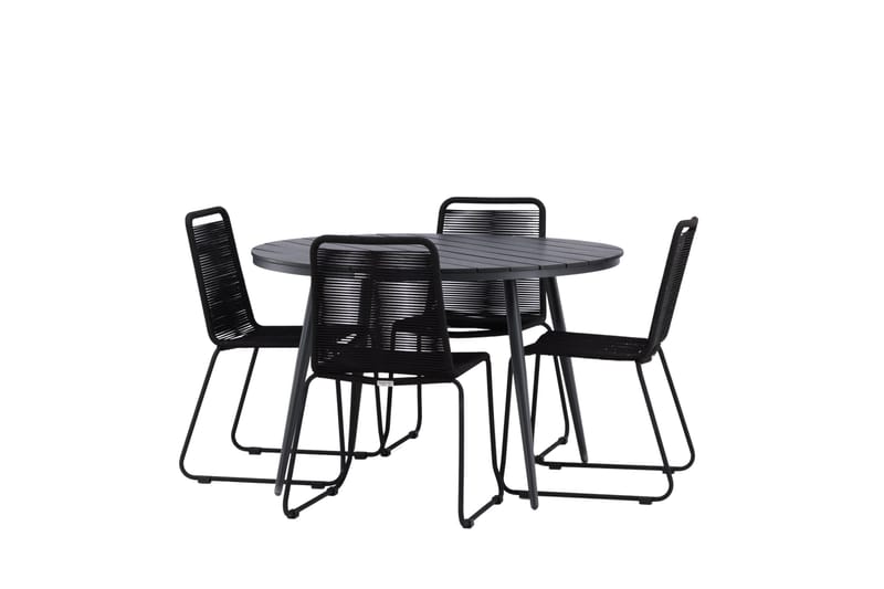 Break rundt udendørs spisebordssæt 120 cm + 4 Lindos stabelbare stole - Sort - Havemøbler - Udendørsgruppe - Havesæt