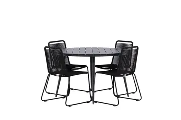 Break rundt udendørs spisebordssæt 120 cm + 4 Lindos stabelbare stole - Sort - Havemøbler - Udendørsgruppe - Havesæt