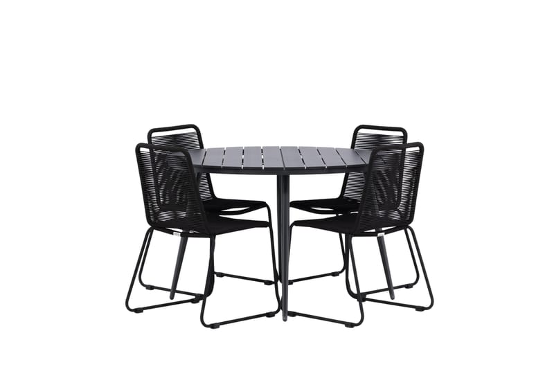 Break rundt udendørs spisebordssæt 120 cm + 4 Lindos stabelbare stole - Sort - Havemøbler - Udendørsgruppe - Havesæt