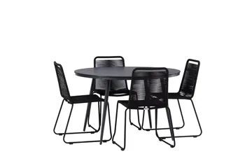 Break rundt udendørs spisebordssæt 120 cm + 4 Lindos stabelbare stole - Sort - Havemøbler - Udendørsgruppe - Havesæt