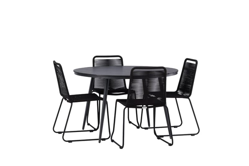 Break rundt udendørs spisebordssæt 120 cm + 4 Lindos stabelbare stole - Sort - Havemøbler - Udendørsgruppe - Havesæt