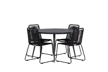Break rundt udendørs spisebordssæt 120 cm + 4 Lindos stabelbare stole - Sort - Havemøbler - Udendørsgruppe - Havesæt