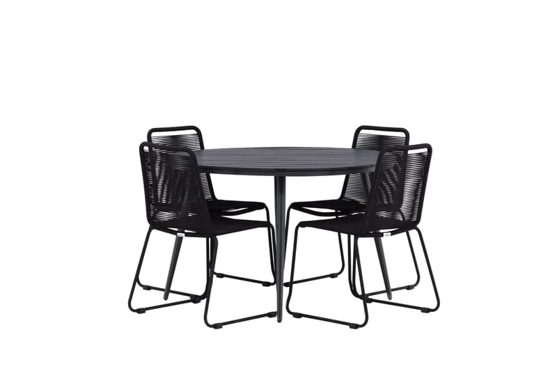 Break rundt udendørs spisebordssæt 120 cm + 4 Lindos stabelbare stole - Sort - Havemøbler - Udendørsgruppe - Havesæt