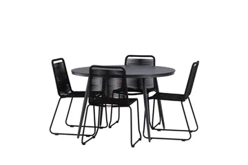 Break rundt udendørs spisebordssæt 120 cm + 4 Lindos stabelbare stole - Sort - Havemøbler - Udendørsgruppe - Havesæt