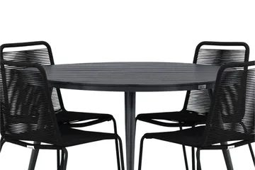 Break rundt udendørs spisebordssæt 120 cm + 4 Lindos stabelbare stole - Sort - Havemøbler - Udendørsgruppe - Havesæt