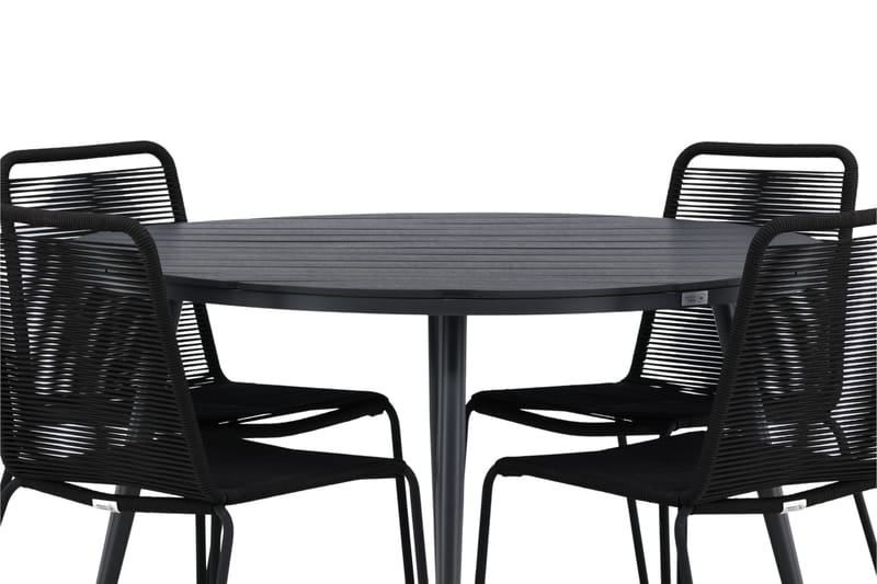 Break rundt udendørs spisebordssæt 120 cm + 4 Lindos stabelbare stole - Sort - Havemøbler - Udendørsgruppe - Havesæt