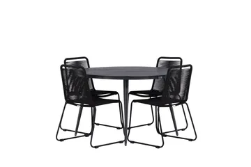 Break rundt udendørs spisebordssæt 120 cm + 4 Lindos stabelbare stole - Sort - Havemøbler - Udendørsgruppe - Havesæt