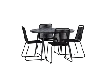 Break rundt udendørs spisebordssæt 120 cm + 4 Lindos stabelbare stole - Sort - Havemøbler - Udendørsgruppe - Havesæt
