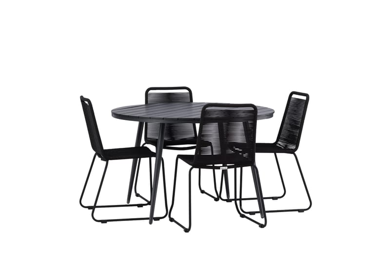 Break rundt udendørs spisebordssæt 120 cm + 4 Lindos stabelbare stole - Sort - Havemøbler - Udendørsgruppe - Havesæt