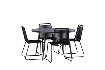 Break rundt udendørs spisebordssæt 120 cm + 4 Lindos stabelbare stole - Sort - Havemøbler - Udendørsgruppe - Havesæt