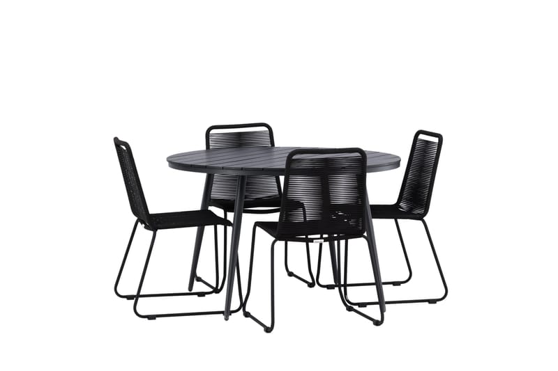 Break rundt udendørs spisebordssæt 120 cm + 4 Lindos stabelbare stole - Sort - Havemøbler - Udendørsgruppe - Havesæt