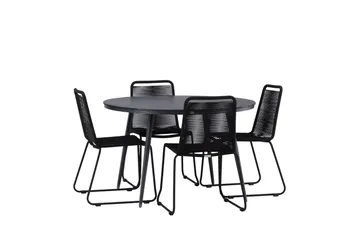 Break rundt udendørs spisebordssæt 120 cm + 4 Lindos stabelbare stole - Sort - Havemøbler - Udendørsgruppe - Havesæt