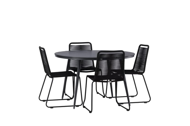 Break rundt udendørs spisebordssæt 120 cm + 4 Lindos stabelbare stole - Sort - Havemøbler - Udendørsgruppe - Havesæt