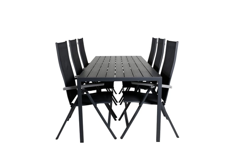 Break Spisebordssæt 205cm + 6 Albany Positionsstole Sort/Grå, Venture Home