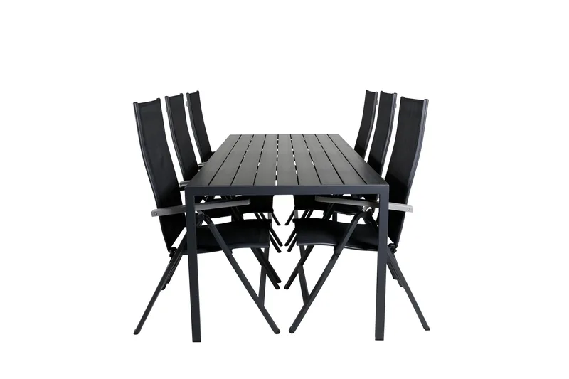 Break Spisebordssæt 205cm + 6 Albany Positionsstole Sort/Grå, Venture Home