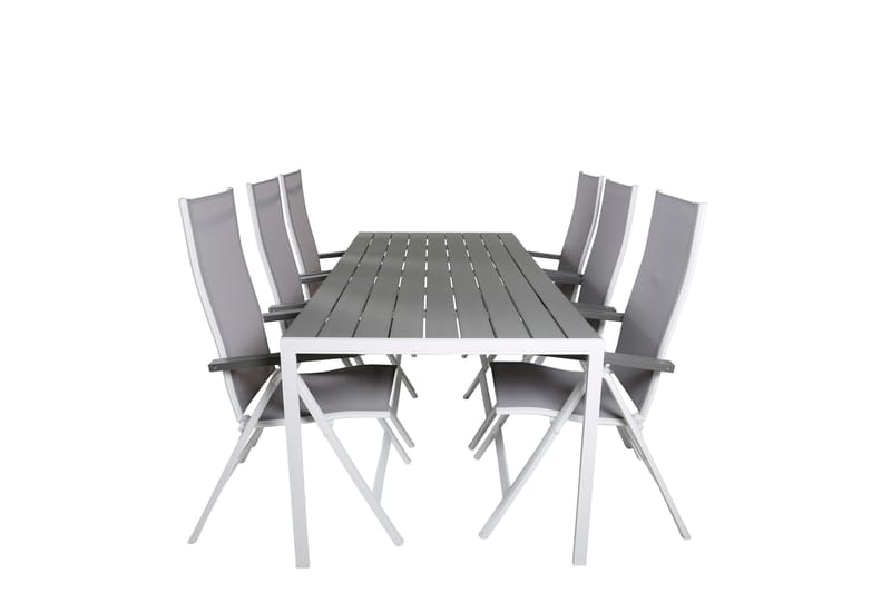 Break Spisebordssæt 205cm + 6 Albany Positionsstole Grå/Hvid - Venture Home - Havemøbler - Udendørsgruppe - Havesæt