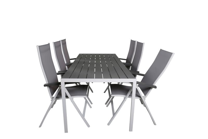 Break Spisebordssæt 205cm + 6 Albany Positionsstole Grå/Hvid - Venture Home - Havemøbler - Udendørsgruppe - Havesæt