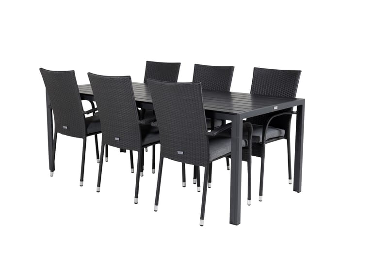 Break Spisebordssæt 205cm + 6 Anna Armstole Sort/Grå, Venture Home