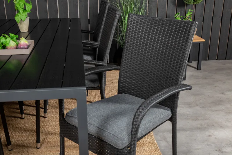 Break Spisebordssæt 205cm + 6 Anna Armstole Sort/Grå - Venture Home - Havemøbler - Udendørsgruppe - Havesæt