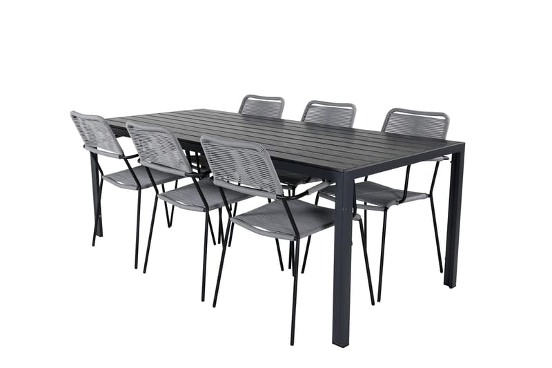 Break Spisebordssæt 205cm + 6 Lindos Armstole Sort/Grå - Venture Home - Havemøbler - Udendørsgruppe - Havesæt