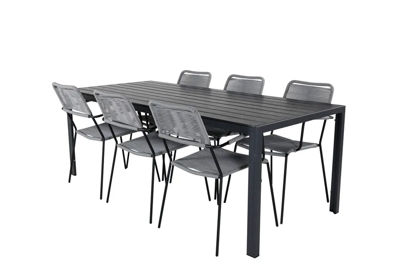 Break Spisebordssæt 205cm + 6 Lindos Armstole Sort/Grå - Venture Home - Havemøbler - Udendørsgruppe - Havesæt