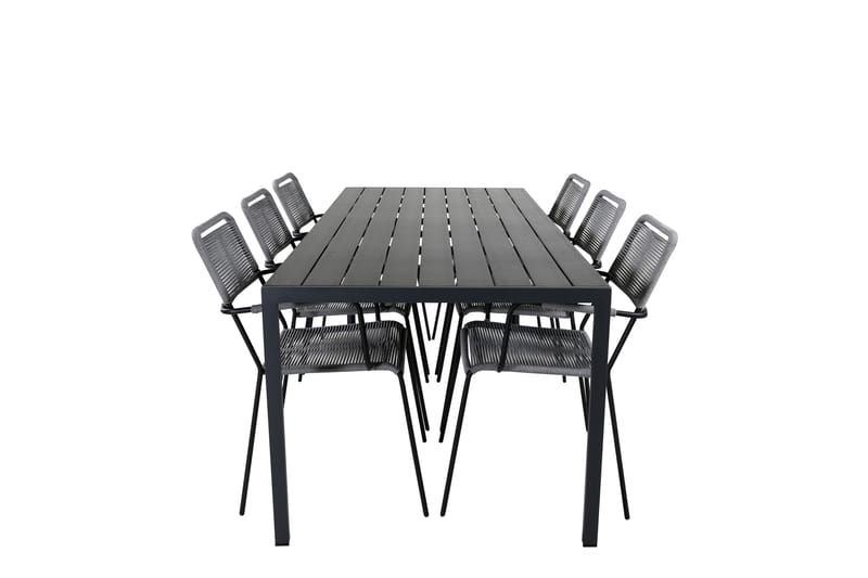 Break Spisebordssæt 205cm + 6 Lindos Armstole Sort/Grå - Venture Home - Havemøbler - Udendørsgruppe - Havesæt