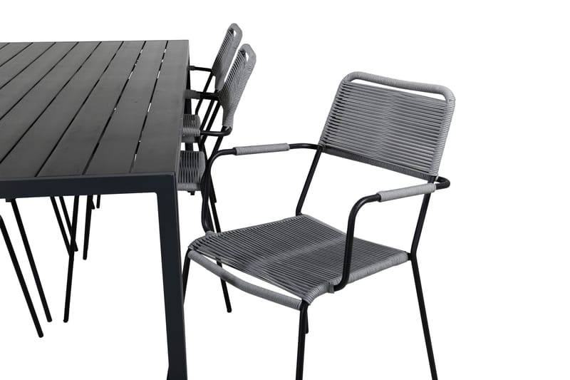 Break Spisebordssæt 205cm + 6 Lindos Armstole Sort/Grå - Venture Home - Havemøbler - Udendørsgruppe - Havesæt
