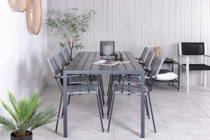 Break Spisebordssæt 205cm + 6 Lindos Armstole Sort/Grå - Venture Home - Havemøbler - Udendørsgruppe - Havesæt