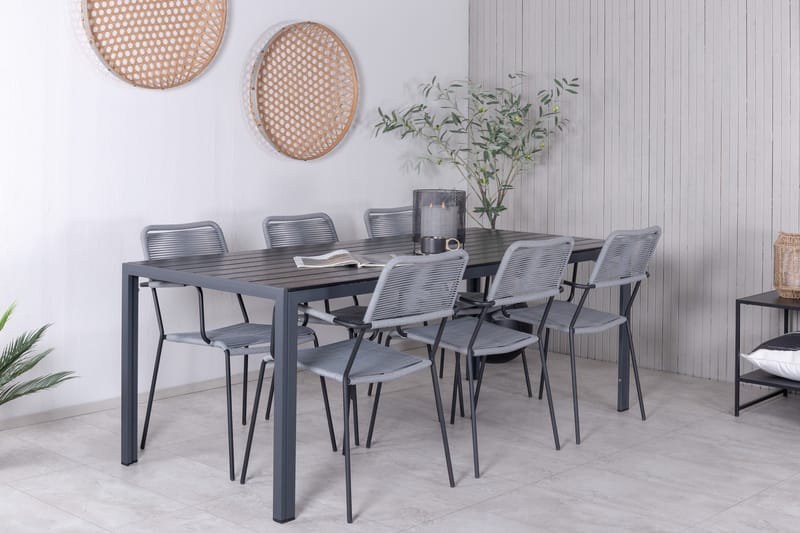 Break Spisebordssæt 205cm + 6 Lindos Armstole Sort/Grå - Venture Home - Havemøbler - Udendørsgruppe - Havesæt
