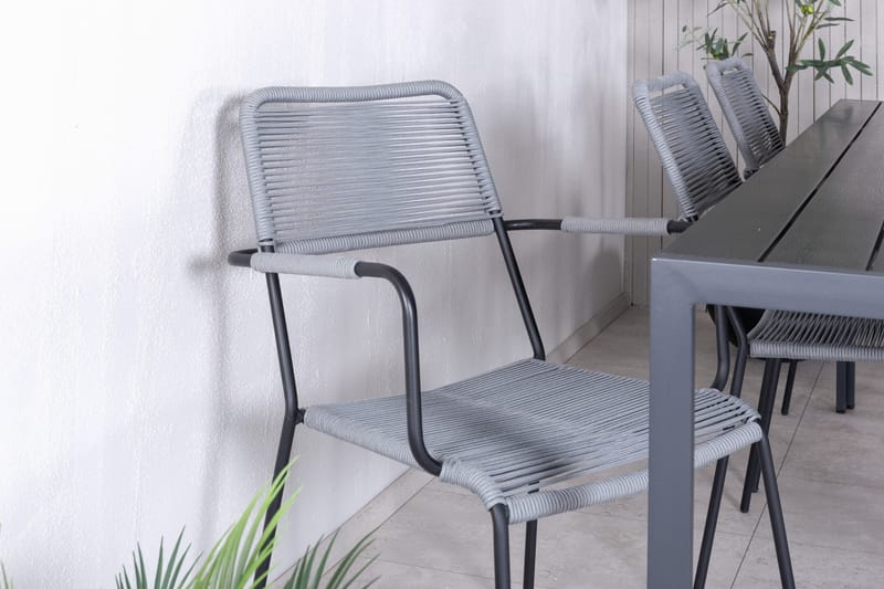 Break Spisebordssæt 205cm + 6 Lindos Armstole Sort/Grå - Venture Home - Havemøbler - Udendørsgruppe - Havesæt