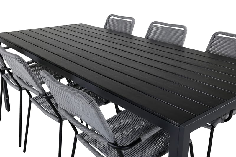 Break Spisebordssæt 205cm + 6 Lindos Armstole Sort/Grå - Venture Home - Havemøbler - Udendørsgruppe - Havesæt