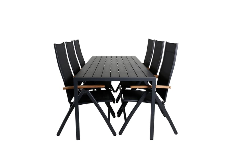Break Spisebordssæt 205cm + 6 Panama Positionsstole Sort/Grå, Venture Home