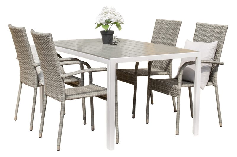 Break Spisegruppe + 4 stole, Grå/Hvid