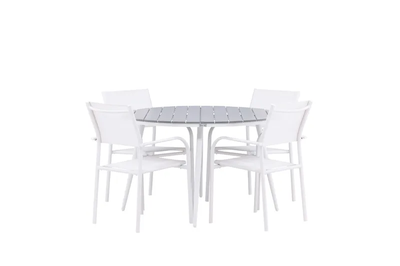 Break Spisegruppe 120 cm Rund med 4 Santorini Stole, Grå