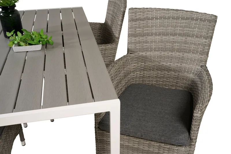 Break Spisegruppe 150 cm + 4 Malin Spisestole - Grå / Hvid - Havemøbler - Udendørsgruppe - Havesæt