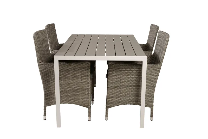 Break Spisegruppe 150 cm + 4 Malin Spisestole, Grå / Hvid