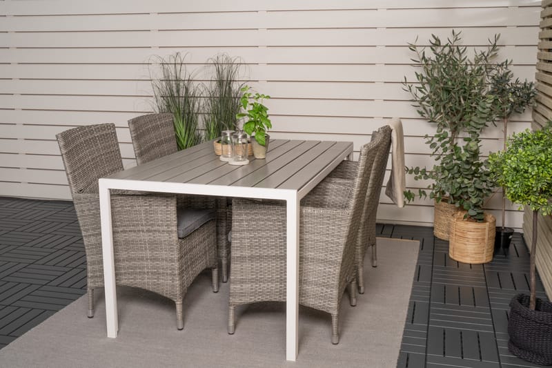Break Spisegruppe 150 cm + 4 Malin Spisestole - Grå / Hvid - Havemøbler - Udendørsgruppe - Havesæt