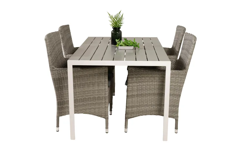 Break Spisegruppe 150 cm + 4 Malin Spisestole - Grå / Hvid - Havemøbler - Udendørsgruppe - Havesæt