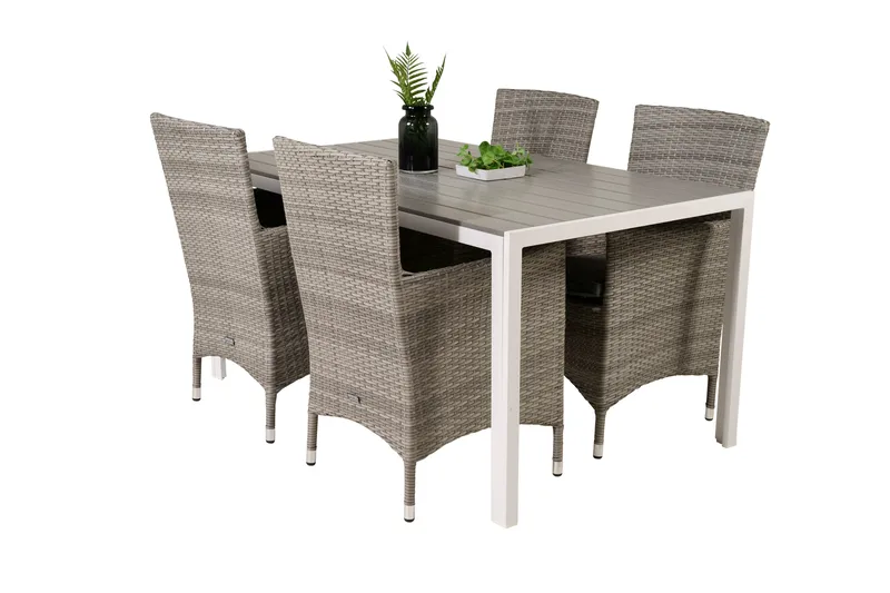 Break Spisegruppe 150 cm + 4 Malin Spisestole - Grå / Hvid - Havemøbler - Udendørsgruppe - Havesæt