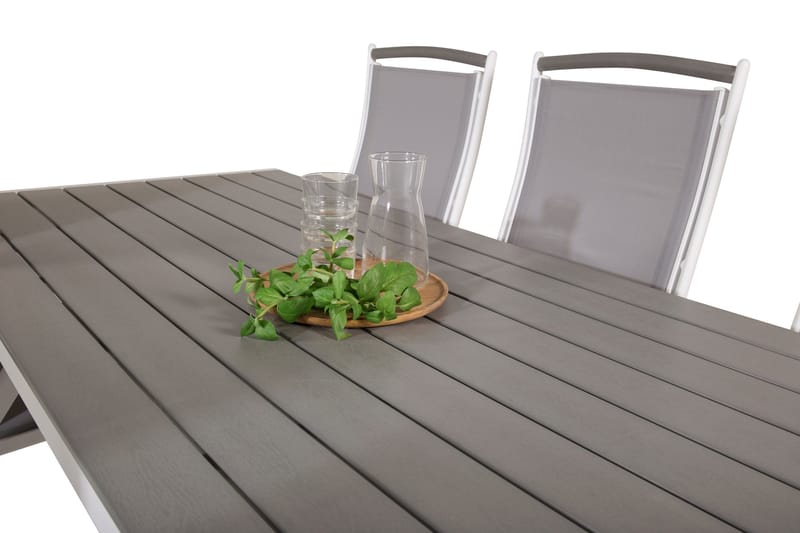 Break Spisegruppe 205 cm + 6 Albany Positionsstole - Grå / Hvid - Havemøbler - Udendørsgruppe - Havesæt