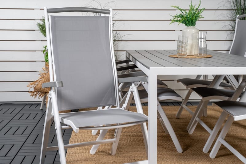 Break Spisegruppe 205 cm + 6 Albany Positionsstole - Grå / Hvid - Havemøbler - Udendørsgruppe - Havesæt