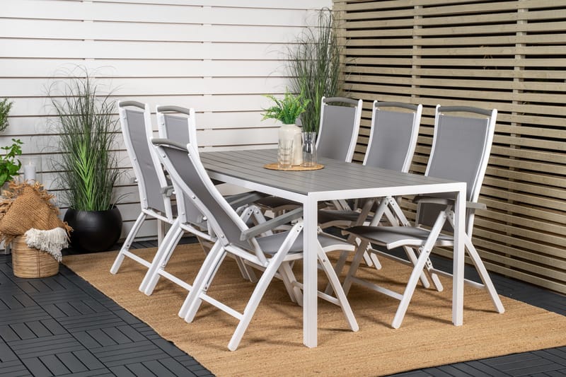 Break Spisegruppe 205 cm + 6 Albany Positionsstole - Grå / Hvid - Havemøbler - Udendørsgruppe - Havesæt