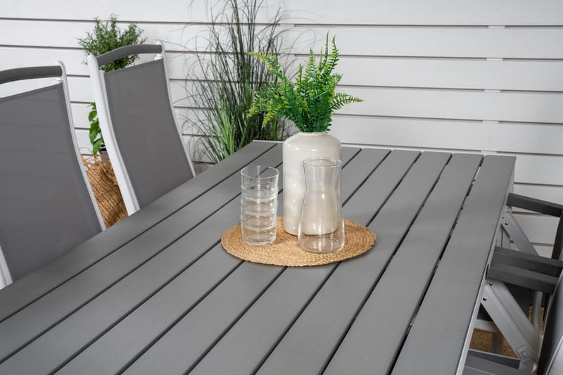 Break Spisegruppe 205 cm + 6 Albany Positionsstole - Grå / Hvid - Havemøbler - Udendørsgruppe - Havesæt