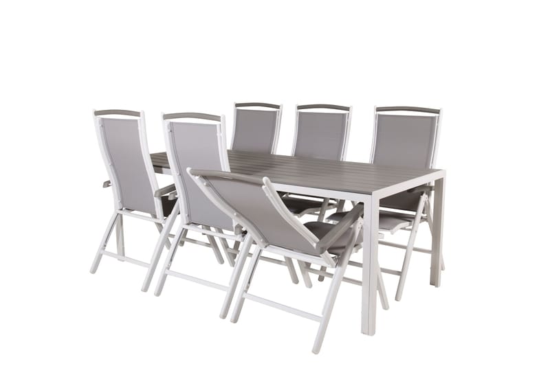 Break Spisegruppe 205 cm + 6 Albany Positionsstole - Grå / Hvid - Havemøbler - Udendørsgruppe - Havesæt