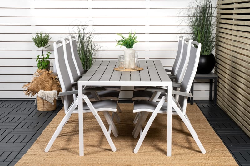 Break Spisegruppe 205 cm + 6 Albany Positionsstole - Grå / Hvid - Havemøbler - Udendørsgruppe - Havesæt