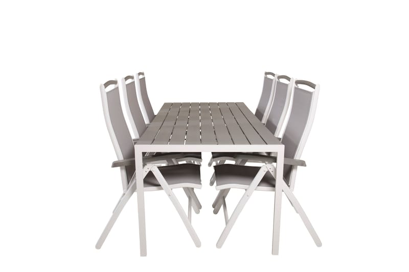 Break Spisegruppe 205 cm + 6 Albany Positionsstole, Grå / Hvid
